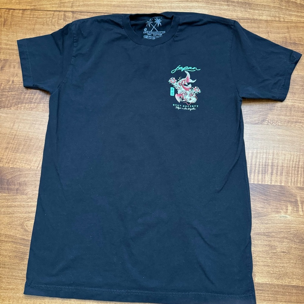 Riot Society Black T shirt with design on front and back
